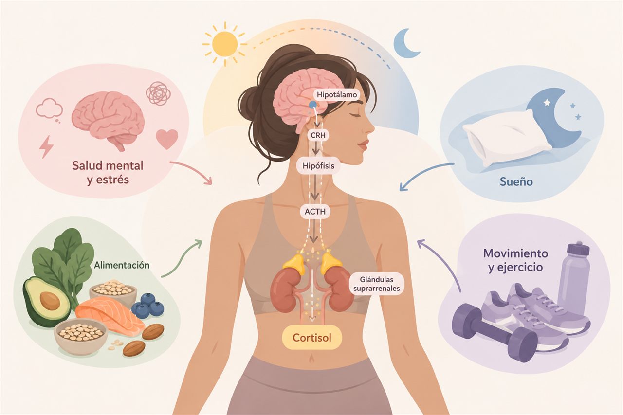 Relación entre el eje del cortisol, el sueño, la alimentación, el movimiento y la salud mental